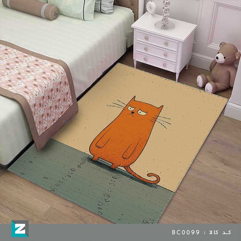 فرش اتاق کودک طرح گربه نارنجی