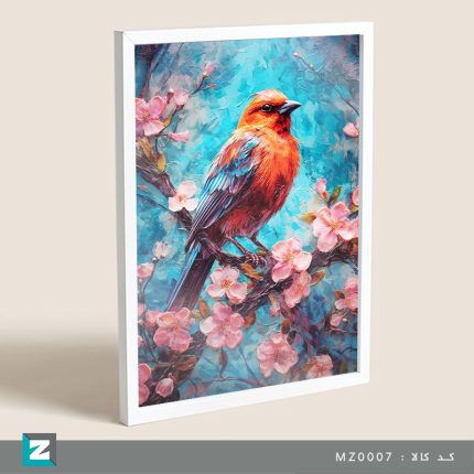 فروش تابلو نقاشی پرنده سرخ میان شکوفه ها