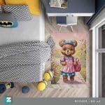 فرش اتاق کودک تم خرس صورتی رنگ فصل مدرسه